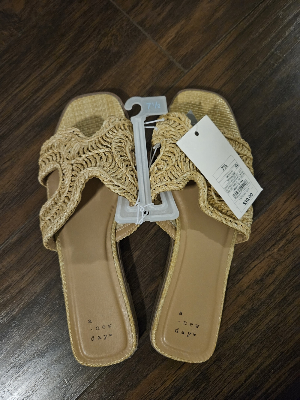 a new day Woven Braided Tan Slide Sandals